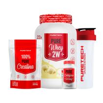 Kit Whey Pure 2W 900g + Creatina 100% Pura 500g + Colágeno 120Caps + Coqueteleira PURETECH