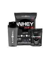 Kit Whey turbo 907g, Creatina turbo 150g Refil e Coqueteleira 800ml Black Skull