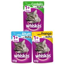 Kit Whiskas Sachê Gatos Adultos Frango + Atum + Cordeiro - 60 Unidades