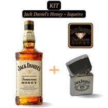 Kit Whiskey Jack Daniel's Honey 1.000ml com 1 Isqueiro Cromado Tipo Zippo Personalizado Jack Daniels