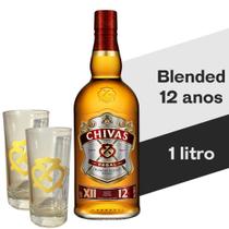 Kit Whisky Chivas Regal 12 anos Escocês 1L + 2 Copos de Vidro