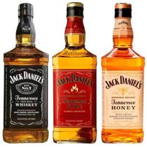 Kit Whisky Jack Daniels 1 Litro Honey + Fire + Old N7