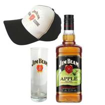Kit Whisky Jim Beam Apple 1lt + Copo de Vidro Personalizado e Boné