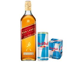Kit Whisky Johnnie Walker Red Label Escocês - 1L + Energético Red Bull Zero 250ml 4 Unidades