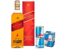 Kit Whisky Johnnie Walker Red Label Escocês - 750ml + Energético Red Bull Zero 250ml 4 Unidades