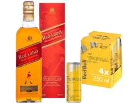 Kit Whisky Johnnie Walker Red Label Escocês - 750ml + Red Bull Frutas Tropicais 250ml 4 Unidades