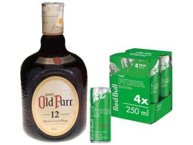 Kit Whisky Old Parr Grand 12 anos Escocês - 750ml + Red Bull Pitaya 250ml 4 Unidades