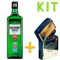 Kit whisky Passport 1 litro com isqueiro modelo Zippo metálico cromado