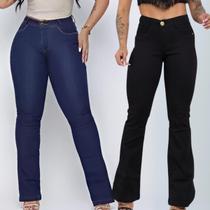 Kit Wide Leg Boca de Sino Pantalona Leve Jeans Empina Bumbum