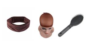 Kit Wig Cap + Escova + Faixa Hair Grip Para Peruca Front