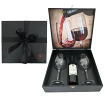 Kit Wine Vinho Tinto 375ml + 2 Taça Vidro + Caixa Presente