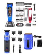 Kit Wmark 3 Maquinas Cortar Corte Cabelo Ng 9004 Acabamento Ng 318 Barbeador Shaver Ng 984 Cortadores Combo Azul Profissional Barbearia Barbeiro