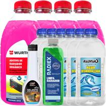 Kit Wurth 2 Litros Aditivo Rosa Concentrado Orgânico 6 Litros de Água Desmineralizada 1 Selante para Radiador e 1 Limpa Radiador