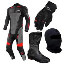 Kit X11 Macacão Couro X11 Speed 2 Vermelho Bota Luva Havoc