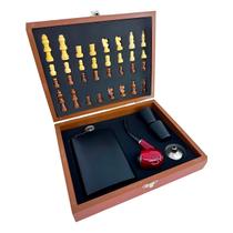 Kit Xadrez Porta Bebida com Cantil Cachimbo Maleta Elegante