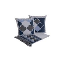 Kit Xale Para Sofá Com Franja Grécia 5 Peças 1,35m x 1,35m 60% Algodão / 40% Poliéster Tecido Jacquard - Azul