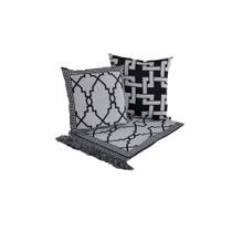 Kit Xale Para Sofá Com Franja Grécia 5 Peças 1,35m x 1,35m 60% Algodão / 40% Poliéster Tecido Jacquard - Preto