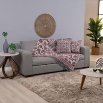 Kit Xale para Sofá Franja Grécia Tecido Jacquard Almofadas Cheias 5 Peças