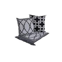 Kit Xale para Sofá Grécia com Franjas em Tecido Jacquard 60% Algodão 40% Poliéster Preto Valle