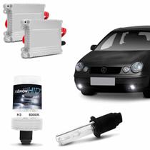 Kit Xênon Completo H3 6000K Polo Sedan 2002 a 2006 Tonalidade Branca Reator Anti Flicker