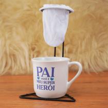 Kit Xícara Caneca Café Chá Ágata Porcelana 200ml + Mini Suporte Coador Pai Meu Super Herói Kit Xícara Caneca Café Chá Ágata Porcelana 200ml + Mini Suporte Coador Pai Meu Super Herói