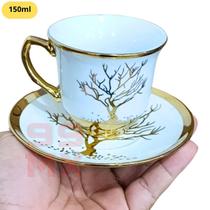 Kit Xícara de Chá ou Café 150ml Design Exclusivo com Detalhes Dourados