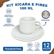 Kit Xícara e Pires de Café Empilhável Tramontina Paola em Porcelana 100 ml 12 Peças