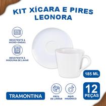 Kit Xícara e Pires de Café Tramontina Leonora em Porcelana 185 ml 12 Peças