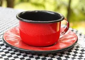 Kit xicara + pires- esmaltado ágata- cor vermelha