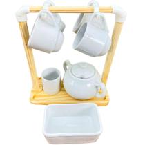 kit xicaras café 8 pçs porcelana branca + suporte kit xicaras café 8 pçs porcelana branca + suporte