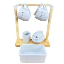 kit xicaras café 8 pçs porcelana poá preto com suporte kit xicaras café 8 pçs porcelana poá preto com suporte