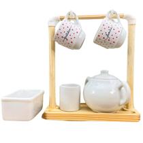 kit xicaras café 8 pçs porcelana poá vermelho com suporte kit xicaras café 8 pçs porcelana poá vermelho com suporte