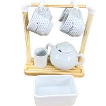 kit xicaras café 8 peças porcelana poá preto c/ suporte kit xicaras café 8 peças porcelana poá preto c/ suporte