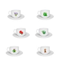 Kit Xícaras De Porcelana Chá Ervas Medicinais + Pires 180mL