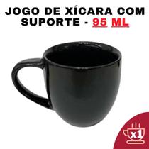 Kit Xícaras em Porcelana Preta 95ml Jogo de Chá e Café