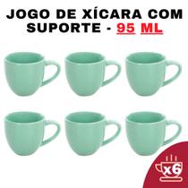 Kit Xícaras em Porcelana Verde 95ml Jogo de Chá e Café