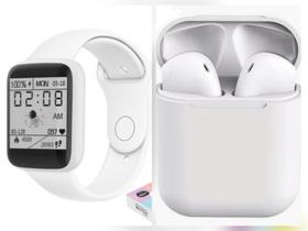 KIT Y68 Branco+ Fone Bluetooth Macaron Smartwatch Esportivo