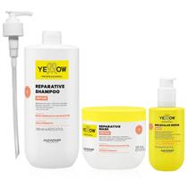 Kit Yellow Repair Tratamento Reparador - Shampoo 1L + Máscara 500ml + Sérum Capilar 150ml + Válvula Pump Kit Yellow Repair Tratamento Reparador - Shampoo 1L + Máscara 500ml + Sérum Capilar 150ml + Válvula Pump