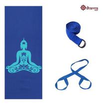 Kit Yoga Azul Premium Buda + Alça + Cinto De Alongamento