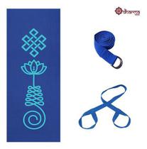 Kit Yoga Azul Premium Unalome + Alça + Cinto De Alongamento - Dharma Yogui