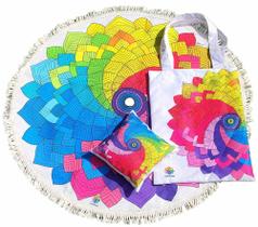 Kit Yoga Mandala Arco irís Espiral Bolsa Almofada Tapete Colorido Ginastica Meditação Esotérico Chakras - ColoriCasa