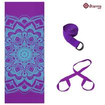 Kit Yoga Roxo Premium Mandala 5mm+Alça+Cinto de Alongamento