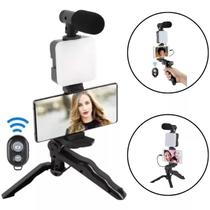 Kit Youtube blogueiros Tripé Suporte de Celular Luz de Led Controle Bluethooth Microfone