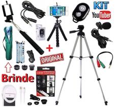 Kit Youtuber 10x1 Microfone Lapela + Tripé 1,30m Para Câmera Celular Universal + Bastão Selfie + Flash Kit Lentes Kit Youtuber 10x1 Microfone Lapela + Tripé 1,30m Para Câmera Celular Universal + Bastão Selfie + Flash Kit Lentes