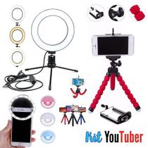 Kit Youtuber 13 Iluminador Ring Light Mini Tripé Luz Selfie