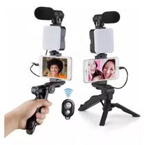 Kit Youtuber 5 em 1 Tripé Estabilizador de Mão gimbal Microfone Celular Gravação De Vídeo