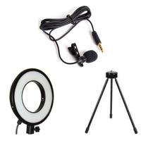 Kit Youtuber com 1 Ring light de 6 polegadas, um tripé de mesa e 1 microfone de lapela