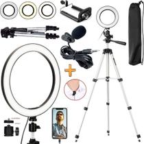 Kit Youtuber Gravação Vídeo Acessórios Para Youtuber Vlog Iluminador Led Ring Light + Microfone Lapela Celular Universal
