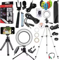 Kit Youtuber Iluminador Luz Led Ring Light + Microfone Tripé Profissional Celular Gravar Vídeo Universal Kit Youtuber Iluminador Luz Led Ring Light + Microfone Tripé Profissional Celular Gravar Vídeo Universal