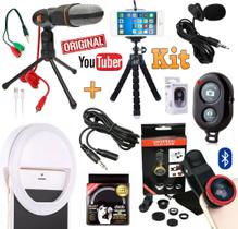 Kit Youtuber Lapela Microfone Condensador Mesa Profissional Pc Câmera Celular Universal + Tripé Luz Flash Kit Youtuber Lapela Microfone Condensador Mesa Profissional Pc Câmera Celular Universal + Tripé Luz Flash